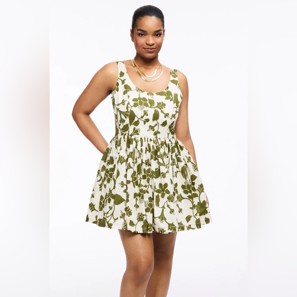 Badgley Mischka Green and White Floral Mini Dress